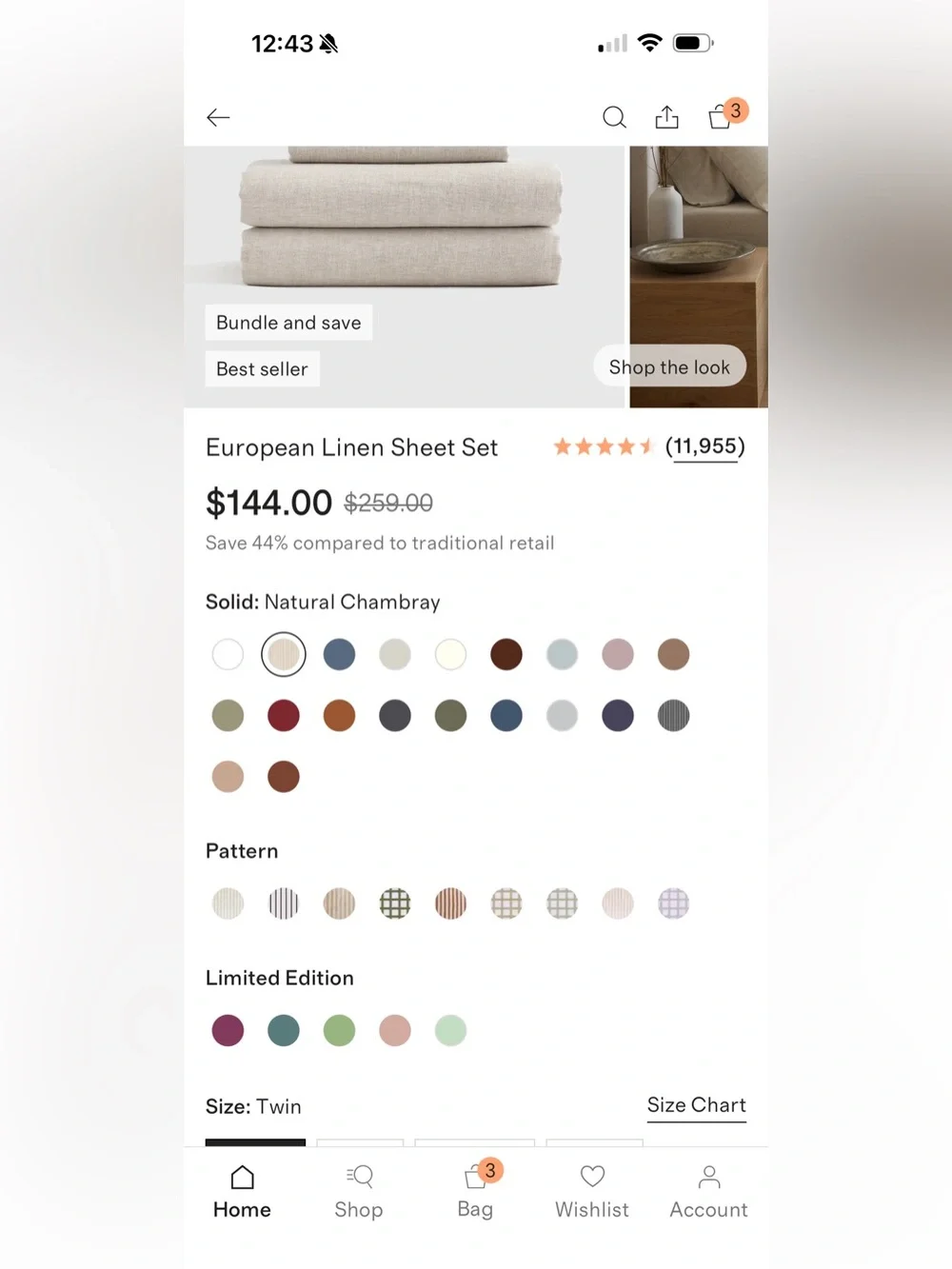 Twin Linen Sheet Set in Natural Chambray - Retail $144